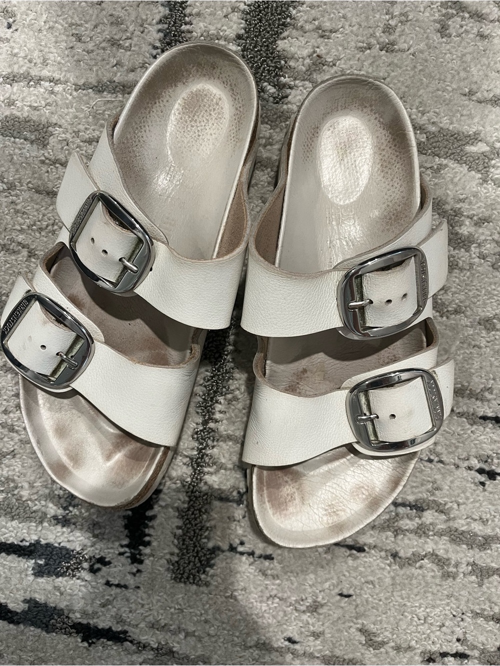 Birkenstock White Double-Buckle Madrid-Style Slide Sandals